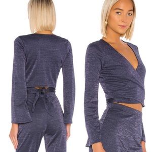 Lovers + Friends Noelle Wrap Top Navy Metallic NWT S